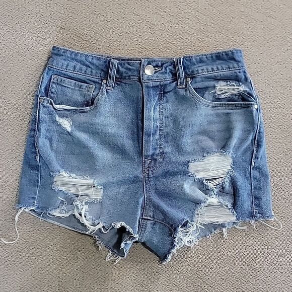 Tgla Distressed Destroyed High Rise Button Fly Jean Denim Shorts - Size 27 - Picture 1 of 13